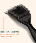 Spazzola Barbecue Pulizia Griglia con Setole e Raschietto in Acciaio e Manico in PP Ergonomico Antiscivolo Ean 8023755068837