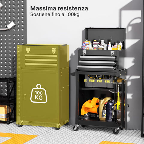 Carrello per Attrezzi con Cassetti e Armadietto con Serratura fino a 100kg