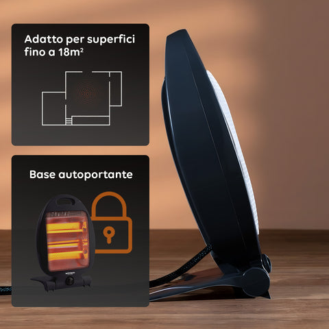 Wintem Makalu Stufa al Quarzo 400-800W con 2 Intensità e Base Antiribaltamento Autoportante Doppio Elemento Riscaldante Ean-8052286431278