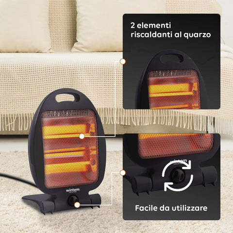 Wintem Makalu Stufa al Quarzo 400-800W con 2 Intensità e Base Antiribaltamento Autoportante Doppio Elemento Riscaldante Ean-8052286431278