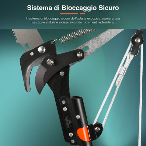 Svettatoio Potatore Telescopico con Sega in Acciaio 330 mm, Corda Nylon e Forbici Tagliarami Ean-8054134474604