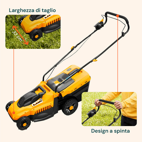 Tosaerba Elettrico 1400W a Spinta con Sacco 35L e 5 Altezze di Taglio