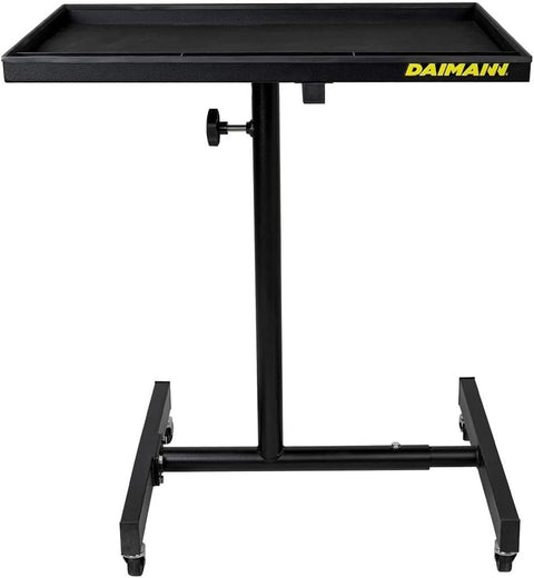 Tavolino mobile Daimann FT01 in acciaio nero con ruote e altezza regolabile fino a 123,5 cm, banco da lavoro professionale