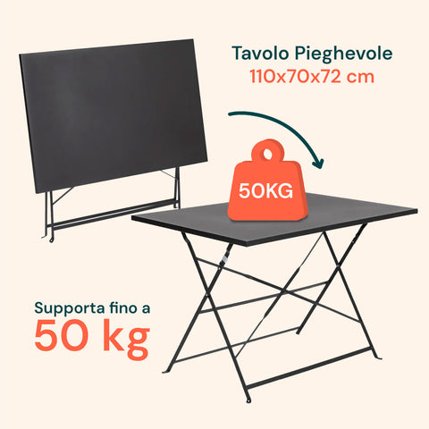 Set Koby Double Salotto Con Tavolo E 4 Sedie Pieghevoli In Metallo Antracite