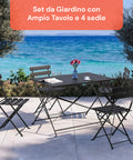 Set Koby Double Salotto Con Tavolo E 4 Sedie Pieghevoli In Metallo Antracite