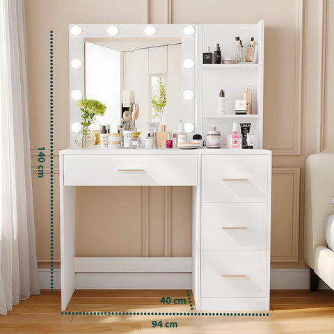 Scrivania con Specchio e Luci LED 3 Tonalità Naturale, Calda, Fredda per Make-Up e Organizzazione