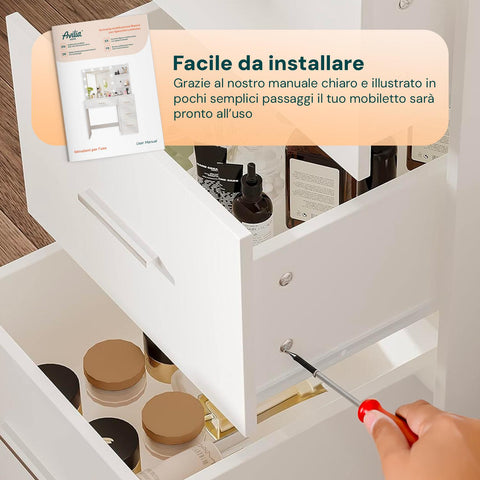 Scrivania con Specchio e Luci LED 3 Tonalità Naturale, Calda, Fredda per Make-Up e Organizzazione