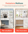 Scrivania con Specchio e Luci LED 3 Tonalità Naturale, Calda, Fredda per Make-Up e Organizzazione