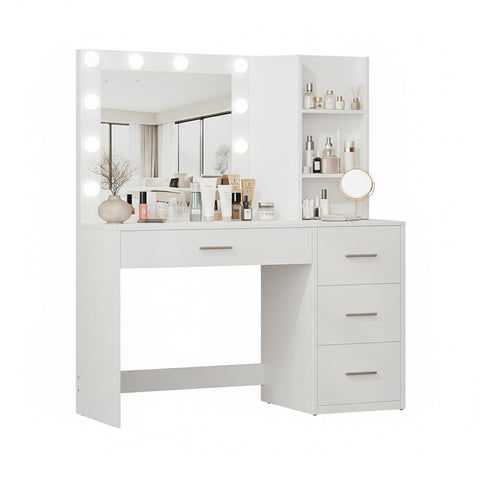 Scrivania con Specchio e Luci LED 3 Tonalità Naturale, Calda, Fredda per Make-Up e Organizzazione