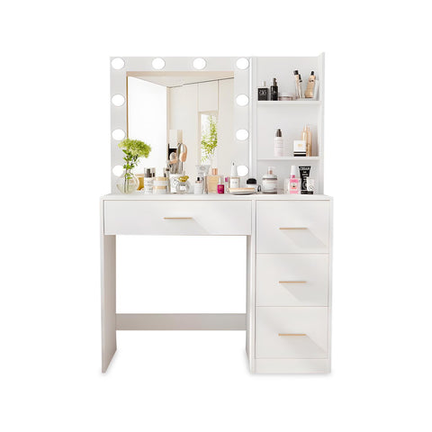 Scrivania con Specchio e Luci LED 3 Tonalità Naturale, Calda, Fredda per Make-Up e Organizzazione