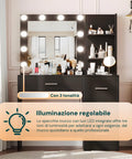 Scrivania con Specchio e Luci LED 3 Tonalità Naturale, Calda, Fredda per Make-Up e Organizzazione