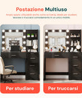 Scrivania con Specchio e Luci LED 3 Tonalità Naturale, Calda, Fredda per Make-Up e Organizzazione