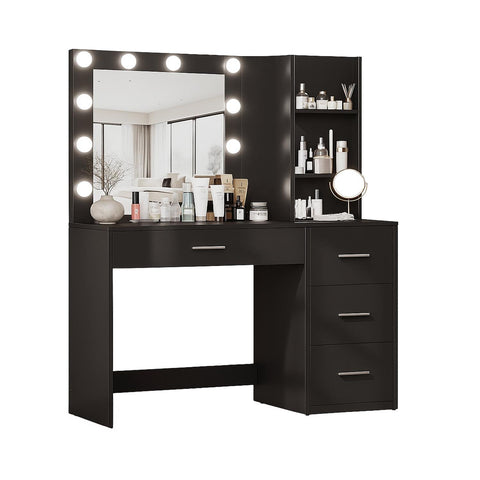 Bureau avec Miroir et Lumières LED 3 Tons Naturel, Chaud, Froid pour Maquillage et Organisation