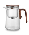 Teiera in vetro borosilicato con infusore integrato e manico ergonomico in legno, capacità 600/800ml per tè e tisane