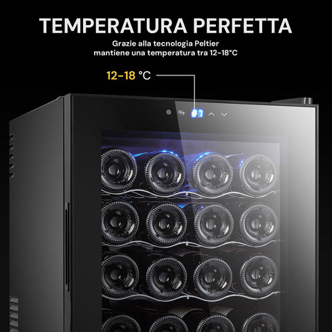 Cantinetta Vino Refrigerata Silenziosa con Display Led Touch e Mensole Cromate
