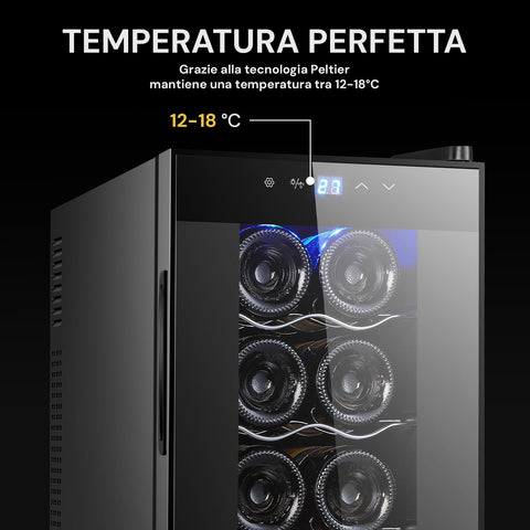 Cantinetta Vino Refrigerata Silenziosa con Display Led Touch e Mensole Cromate