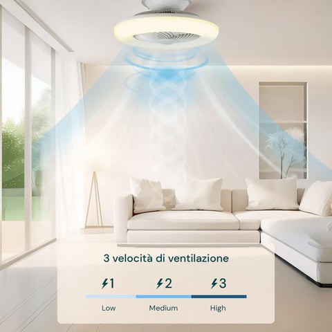 Ventilatore con tre velocità di ventilazione Low Medium High per distribuzione uniforme dell'aria in soggiorno moderno