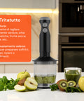 Tritatutto per verdure, erbe aromatiche e frutta secca con sminuzzamento veloce per soffritti, pestati e condimenti freschi