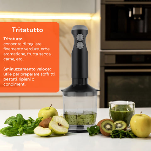 Tritatutto per verdure, erbe aromatiche e frutta secca con sminuzzamento veloce per soffritti, pestati e condimenti freschi