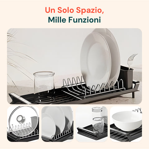 Un solo spazio mille funzioni con scolapiatti versatile per organizzare piatti, bicchieri, posate e utensili da cucina