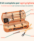 Cesto Set Bbq Portatile Con 5 Accessori In Valigetta Vimini
