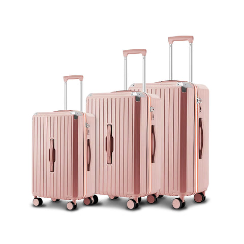 Valises trolley roses 56-66-76 cm en ABS avec roulettes doubles pivotantes