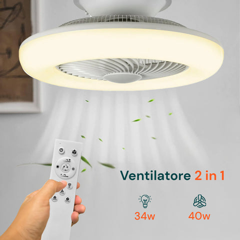 Ventilatore 2 in 1 con 34W per illuminazione e 40W per ventilazione, ghiera rotante a 360 gradi ultra silenziosa