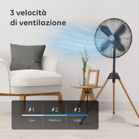 Wintem Ventilatore 50W Cold Mama 3 Velocità con Pale 40 cm, Treppiede Richiudibile Legno e Altezza Regolabile Struttura Metallo Ean-8052286431773