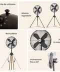 Wintem Ventilatore 50W Cold Mama 3 Velocità con Pale 40 cm, Treppiede Richiudibile Legno e Altezza Regolabile Struttura Metallo Ean-8052286431773