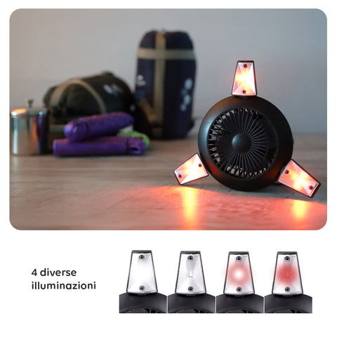 Wintem Ventilatore da Esterno Absolute 4W con Pannello Solare Batteria 25h, 4 LED, Gancio, Ricaricabile USB e con Funzione Powerbank Ean-8052286431759