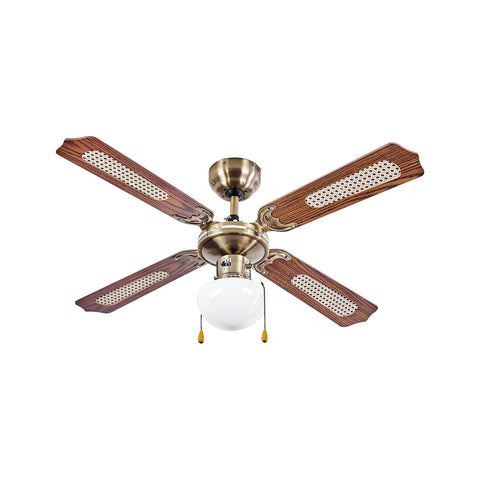 Ventilatore da Soffitto 60w con 4 Pale in Legno, 3 Velocità e Luci Integrate