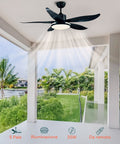 Ventilatore da soffitto nero 35W con illuminazione LED installato su terrazza esterna moderna