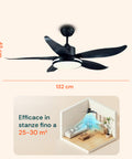 Ventilatore da soffitto nero 132cm diametro efficace per stanze fino 25-30 mq con pale aerodinamiche
