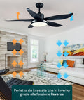 Ventilatore da soffitto nero con funzione reverse per estate e inverno, circolazione aria ottimale