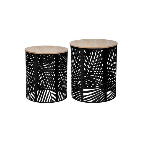 Lot de 2 tables basses gigognes en bois et métal noir