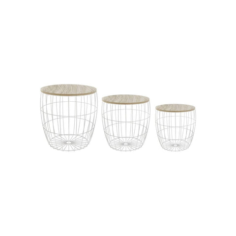Set 3 Tavolini Impilabili in Legno e Metallo 30/35/40cm Bianco