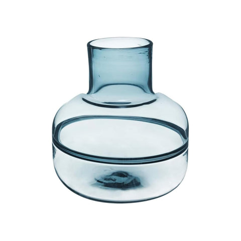 Vase Plat Rond Ligne En Verre Gris H24cm