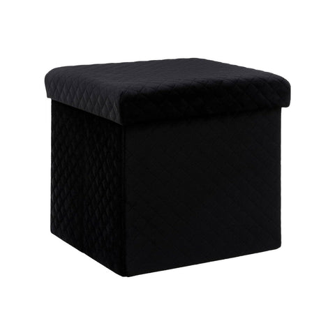 Pouf Pliant en Velours Noir 31x31cm
