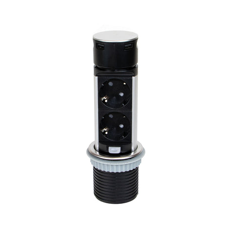 Bloc multiprise vertical escamotable avec 2 prises Schuko EU et 2 ports USB ø 6cm