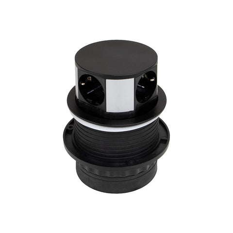 Multiprise escamotable verticale avec 3 prises Schuko EU et 2 ports USB ø 10cm