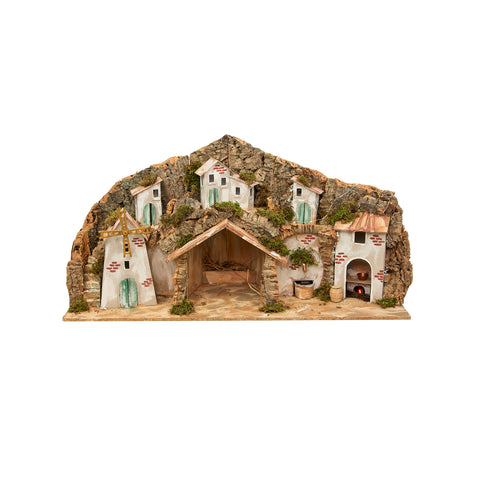 Crèche napolitaine avec moulin, fontaine et lumières
