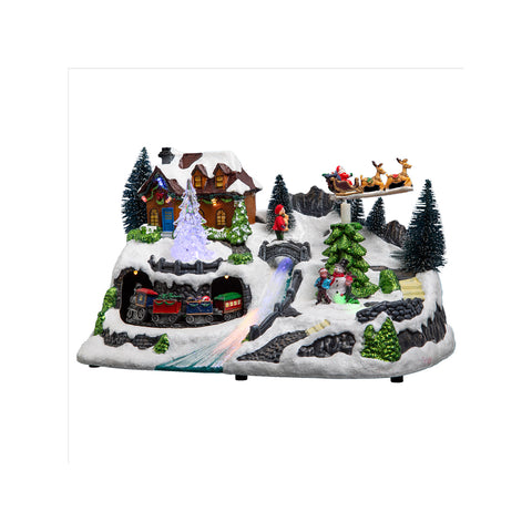 Village de Noël avec traîneau et train lumineux à LED