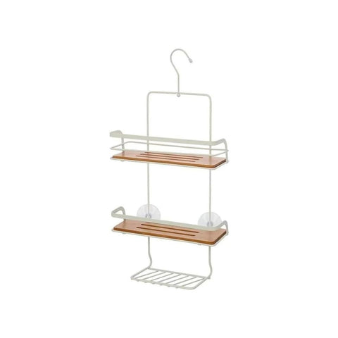 Étagère de douche 3 niveaux en bambou et acier blanc 26x55x10cm