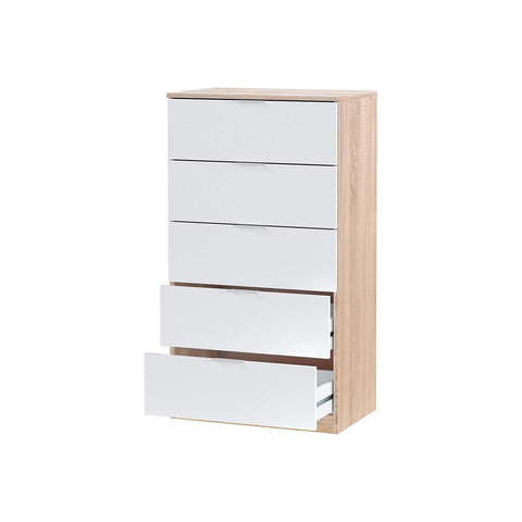 Meuble à 5 tiroirs Chêne/Blanc 60x40x110cm