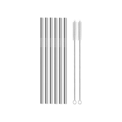 Lot de 8 pailles métalliques avec brosse de nettoyage 23 cm