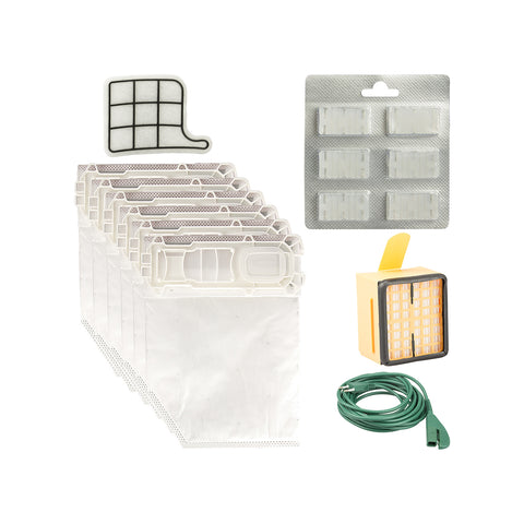 Lot de 12 sacs + 12 désodorisants + 2 filtres Hepa + 2 grilles moteur + câble 7m pour VK 135/136