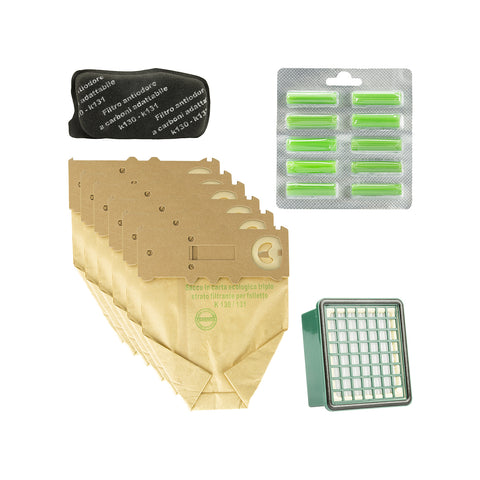 Kit Ricambi VK130 VK131 – Sacchetti, Filtri, Profumatori e Filtri Odori