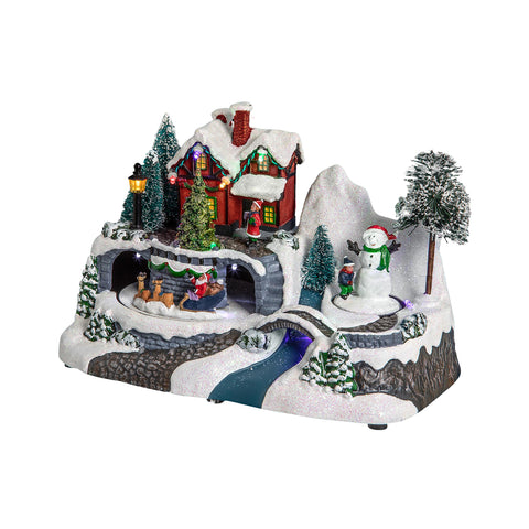 Village de Noël animé – Lumières LED multicolores, Musique et Mouvement