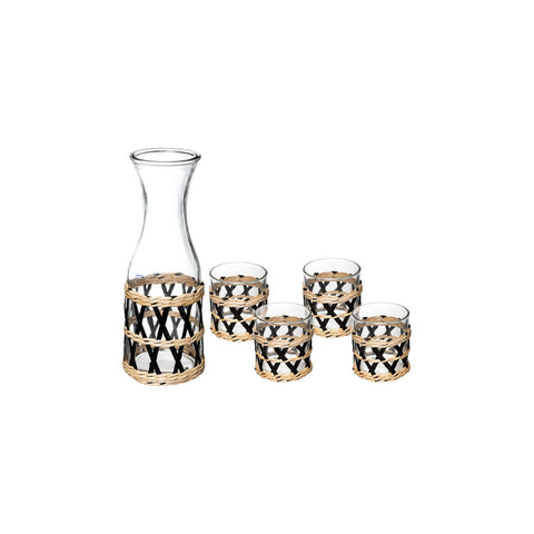 Set Brocca E 4 Bicchieri In Vetro Decorato 1l