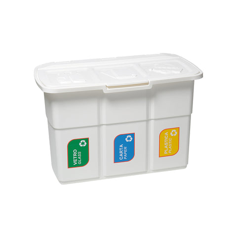 Poubelle de tri sélectif à 3 compartiments 25L Blanc